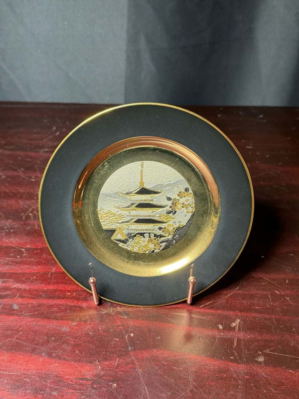 The Art of Chokin Yoshinobu Hara Pagoda Plate 1985 Limited Edition